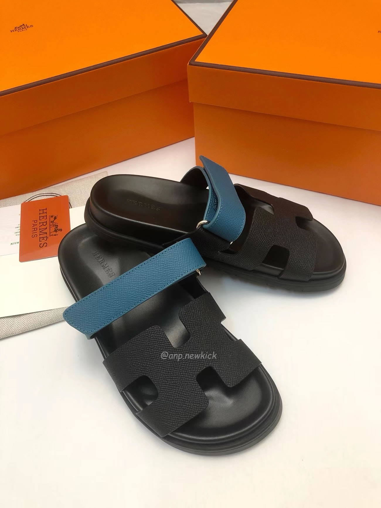 Hermes Chypre Sandal Noir Bleu Celeste (4) - newkick.cc